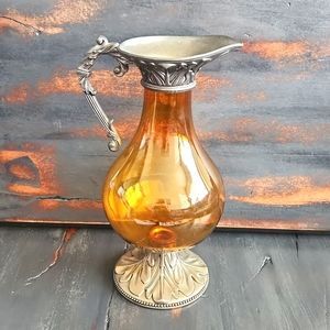Vintage Italian Claret Jug - Wine Decanter - Blown Amber Glass